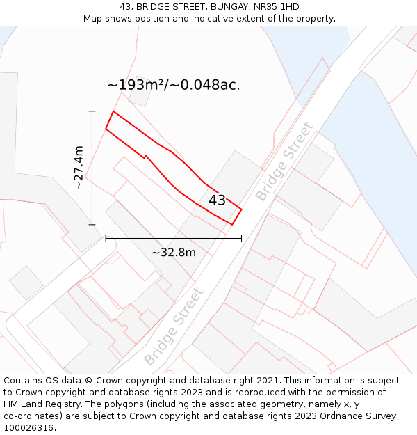 43, BRIDGE STREET, BUNGAY, NR35 1HD: Plot and title map