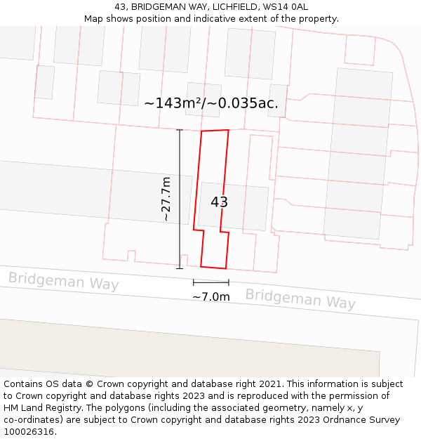 43, BRIDGEMAN WAY, LICHFIELD, WS14 0AL: Plot and title map