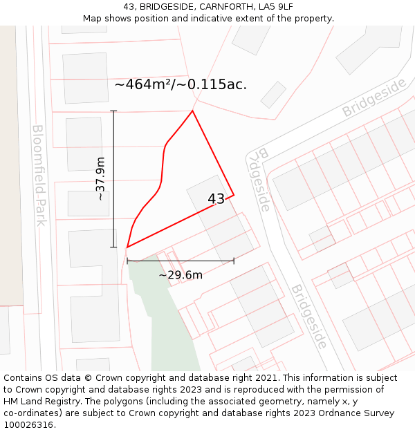 43, BRIDGESIDE, CARNFORTH, LA5 9LF: Plot and title map