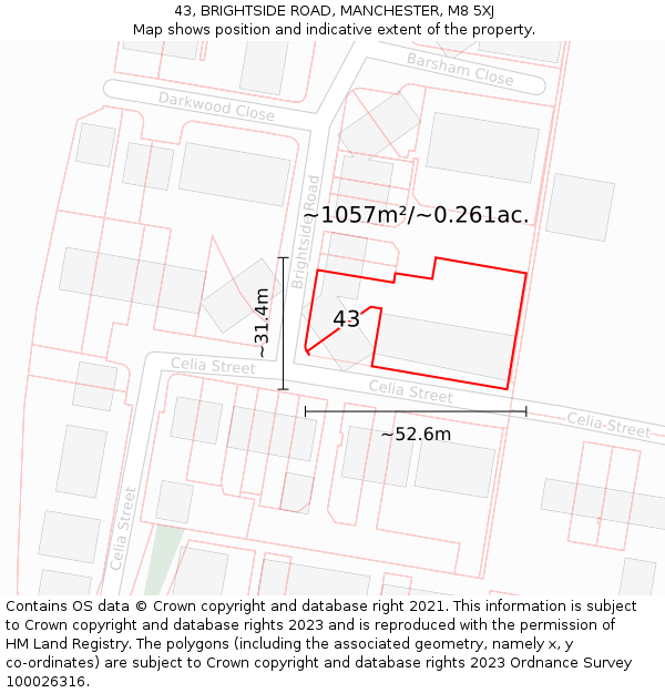 43, BRIGHTSIDE ROAD, MANCHESTER, M8 5XJ: Plot and title map