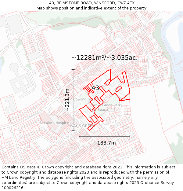 43, BRIMSTONE ROAD, WINSFORD, CW7 4EX: Plot and title map