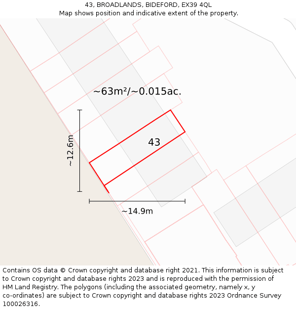 43, BROADLANDS, BIDEFORD, EX39 4QL: Plot and title map