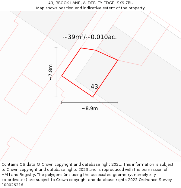 43, BROOK LANE, ALDERLEY EDGE, SK9 7RU: Plot and title map