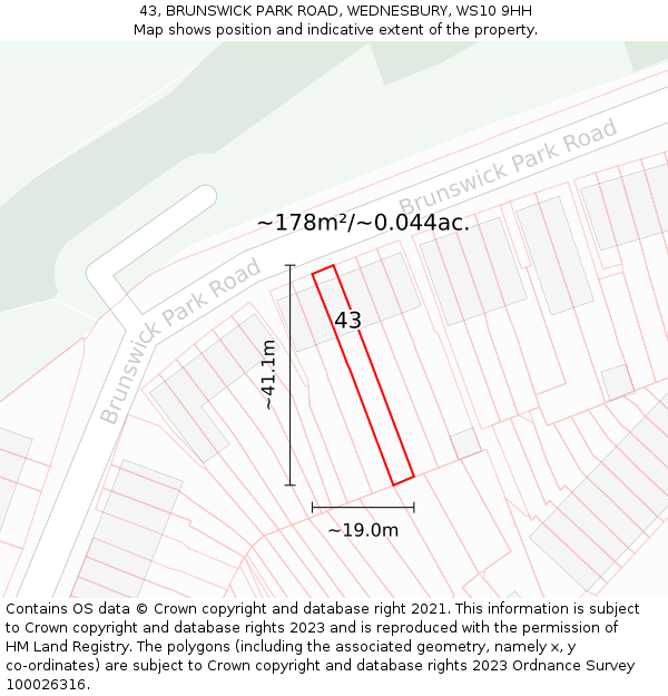 43, BRUNSWICK PARK ROAD, WEDNESBURY, WS10 9HH: Plot and title map