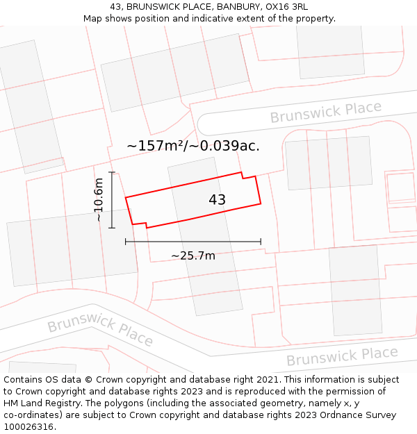 43, BRUNSWICK PLACE, BANBURY, OX16 3RL: Plot and title map