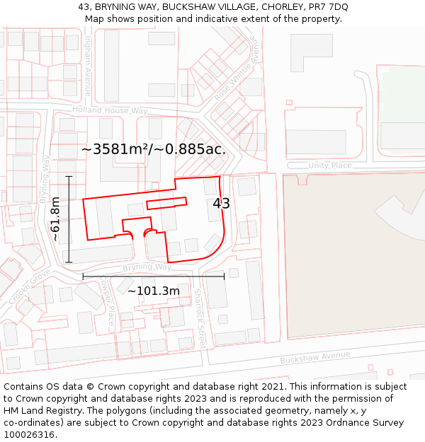 43, BRYNING WAY, BUCKSHAW VILLAGE, CHORLEY, PR7 7DQ: Plot and title map
