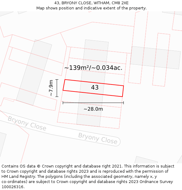 43, BRYONY CLOSE, WITHAM, CM8 2XE: Plot and title map