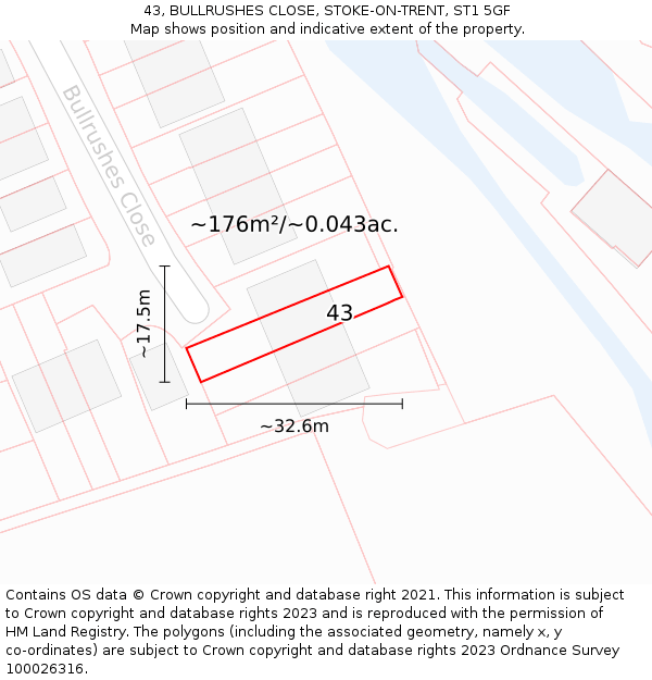 43, BULLRUSHES CLOSE, STOKE-ON-TRENT, ST1 5GF: Plot and title map