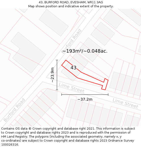 43, BURFORD ROAD, EVESHAM, WR11 3AG: Plot and title map
