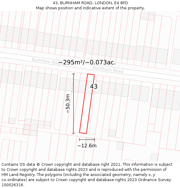 43, BURNHAM ROAD, LONDON, E4 8PD: Plot and title map
