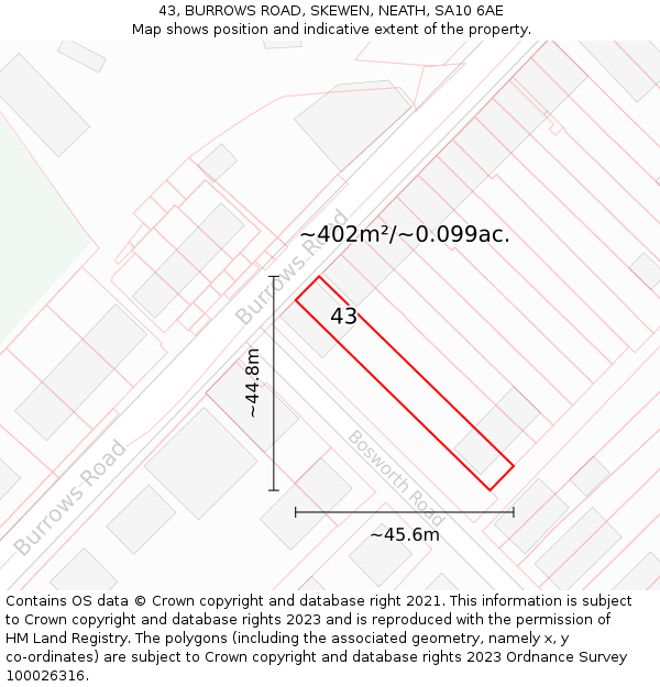 43, BURROWS ROAD, SKEWEN, NEATH, SA10 6AE: Plot and title map
