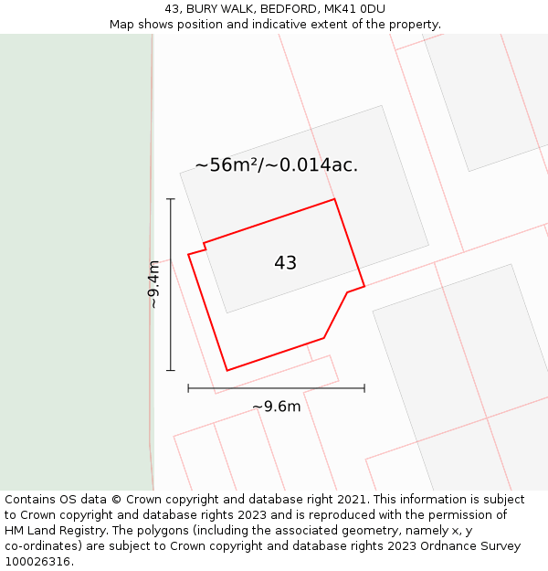 43, BURY WALK, BEDFORD, MK41 0DU: Plot and title map