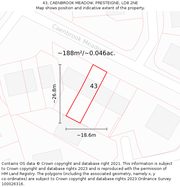 43, CAENBROOK MEADOW, PRESTEIGNE, LD8 2NE: Plot and title map