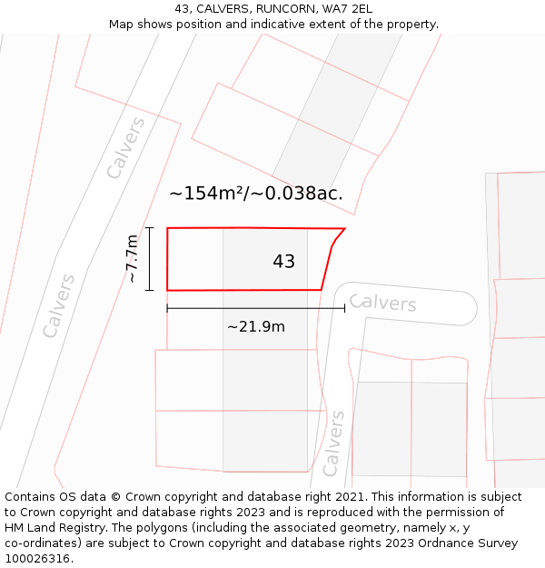 43, CALVERS, RUNCORN, WA7 2EL: Plot and title map