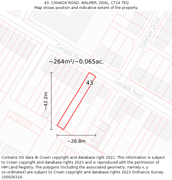 43, CANADA ROAD, WALMER, DEAL, CT14 7EQ: Plot and title map