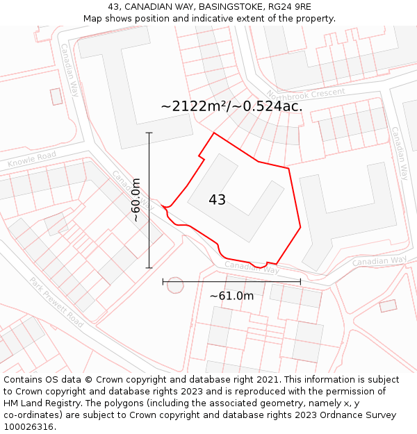 43, CANADIAN WAY, BASINGSTOKE, RG24 9RE: Plot and title map
