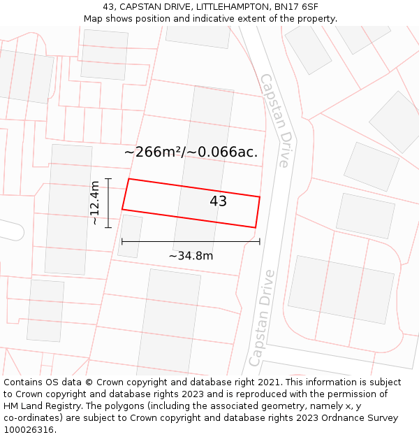 43, CAPSTAN DRIVE, LITTLEHAMPTON, BN17 6SF: Plot and title map