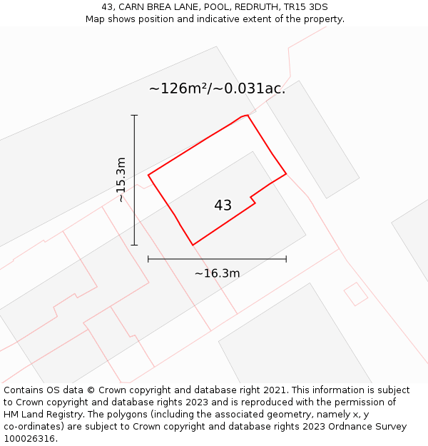 43, CARN BREA LANE, POOL, REDRUTH, TR15 3DS: Plot and title map