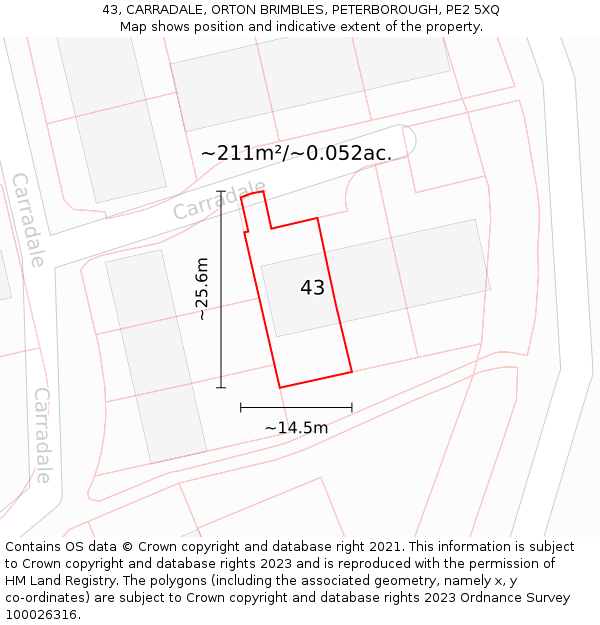 43, CARRADALE, ORTON BRIMBLES, PETERBOROUGH, PE2 5XQ: Plot and title map