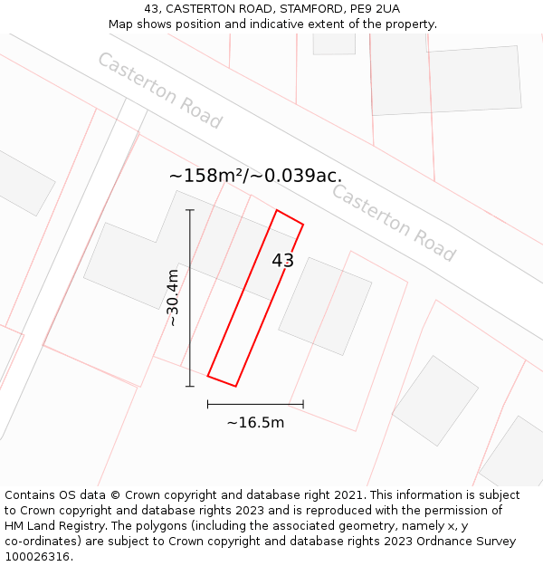 43, CASTERTON ROAD, STAMFORD, PE9 2UA: Plot and title map