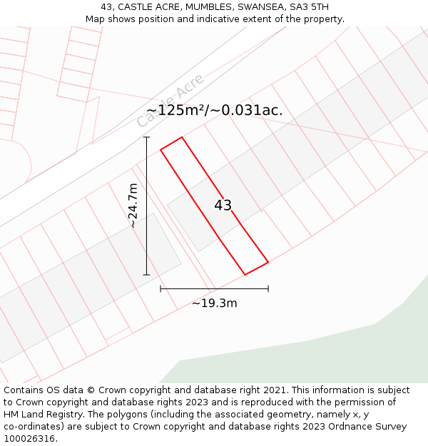 43, CASTLE ACRE, MUMBLES, SWANSEA, SA3 5TH: Plot and title map