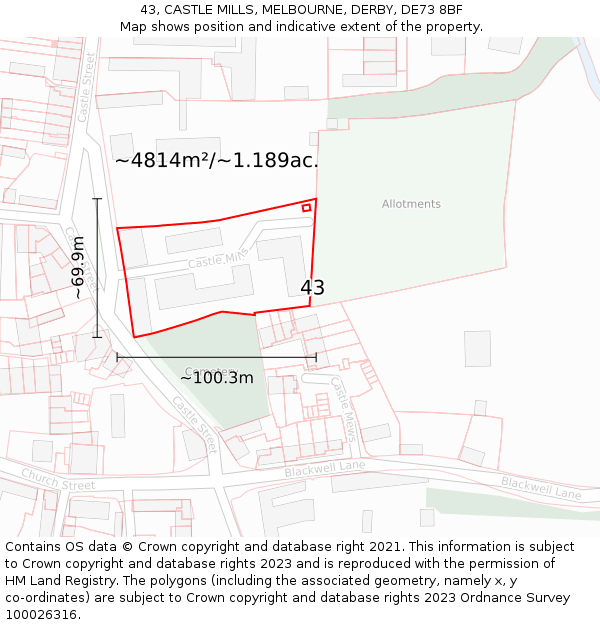 43, CASTLE MILLS, MELBOURNE, DERBY, DE73 8BF: Plot and title map