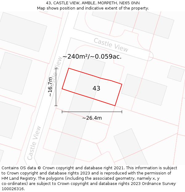 43, CASTLE VIEW, AMBLE, MORPETH, NE65 0NN: Plot and title map