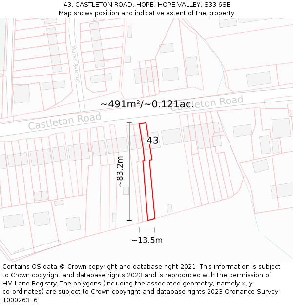 43, CASTLETON ROAD, HOPE, HOPE VALLEY, S33 6SB: Plot and title map
