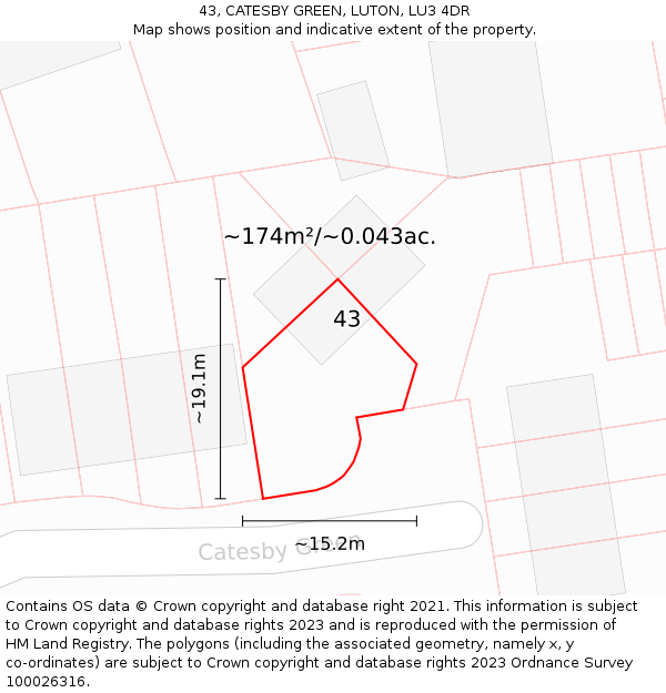 43, CATESBY GREEN, LUTON, LU3 4DR: Plot and title map