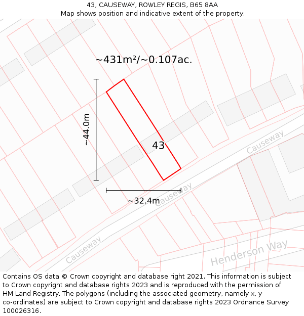 43, CAUSEWAY, ROWLEY REGIS, B65 8AA: Plot and title map