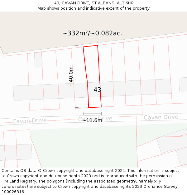 43, CAVAN DRIVE, ST ALBANS, AL3 6HP: Plot and title map