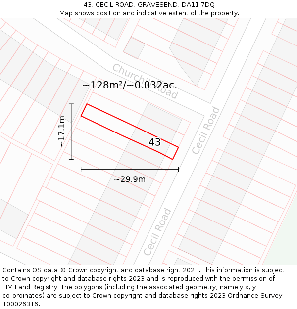 43, CECIL ROAD, GRAVESEND, DA11 7DQ: Plot and title map