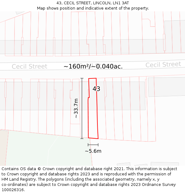 43, CECIL STREET, LINCOLN, LN1 3AT: Plot and title map