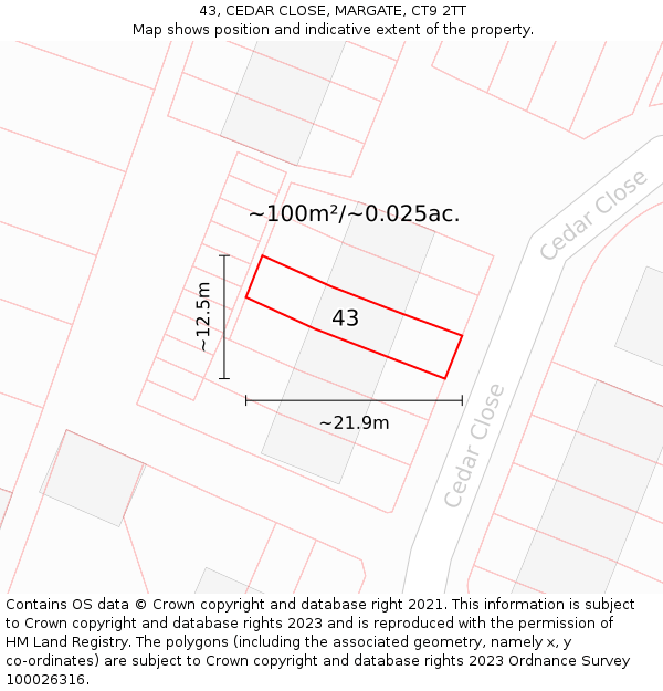 43, CEDAR CLOSE, MARGATE, CT9 2TT: Plot and title map