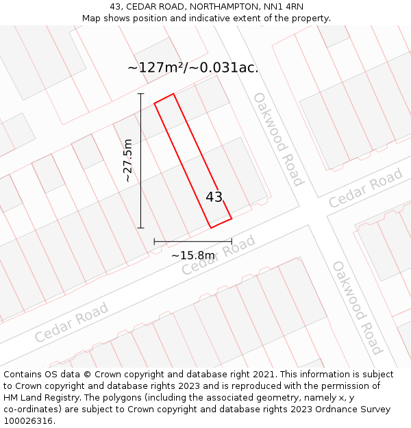 43, CEDAR ROAD, NORTHAMPTON, NN1 4RN: Plot and title map
