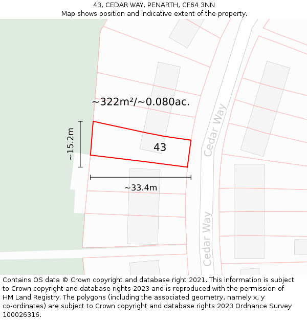43, CEDAR WAY, PENARTH, CF64 3NN: Plot and title map