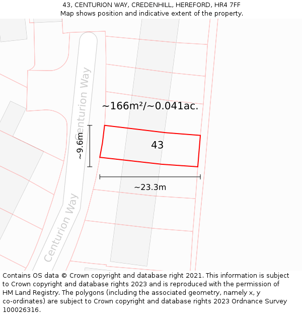 43, CENTURION WAY, CREDENHILL, HEREFORD, HR4 7FF: Plot and title map