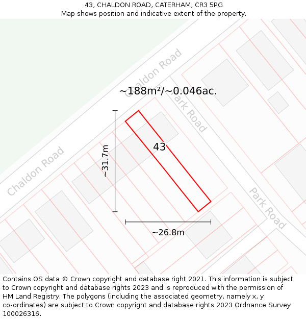 43, CHALDON ROAD, CATERHAM, CR3 5PG: Plot and title map