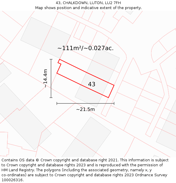 43, CHALKDOWN, LUTON, LU2 7FH: Plot and title map