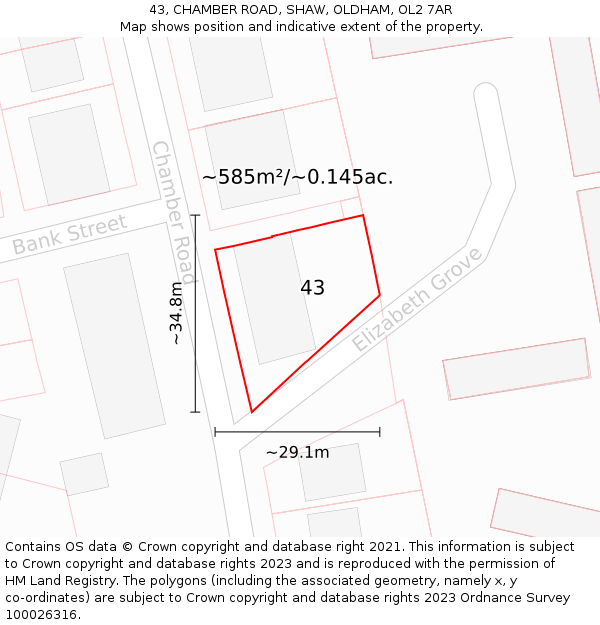 43, CHAMBER ROAD, SHAW, OLDHAM, OL2 7AR: Plot and title map