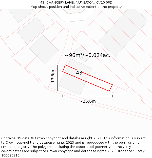 43, CHANCERY LANE, NUNEATON, CV10 0PD: Plot and title map