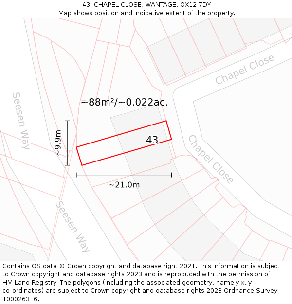 43, CHAPEL CLOSE, WANTAGE, OX12 7DY: Plot and title map