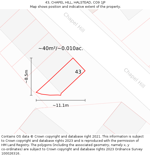 43, CHAPEL HILL, HALSTEAD, CO9 1JP: Plot and title map
