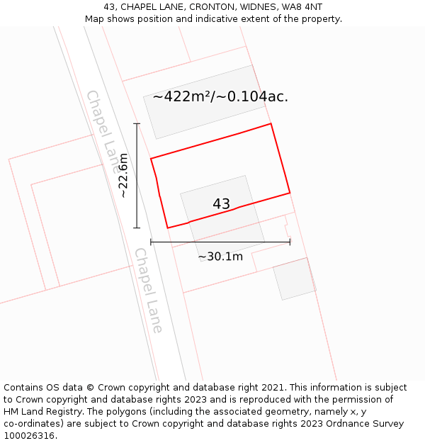 43, CHAPEL LANE, CRONTON, WIDNES, WA8 4NT: Plot and title map