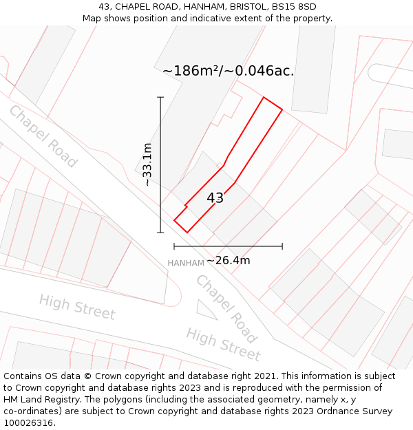 43, CHAPEL ROAD, HANHAM, BRISTOL, BS15 8SD: Plot and title map