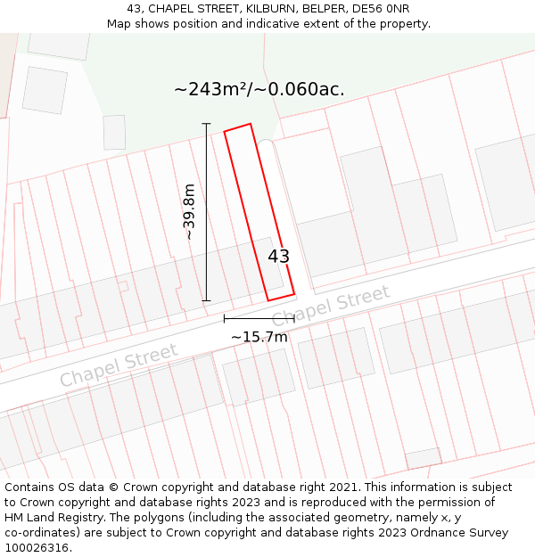 43, CHAPEL STREET, KILBURN, BELPER, DE56 0NR: Plot and title map