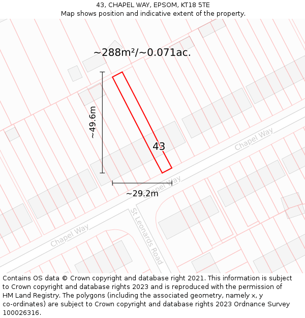43, CHAPEL WAY, EPSOM, KT18 5TE: Plot and title map
