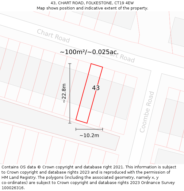 43, CHART ROAD, FOLKESTONE, CT19 4EW: Plot and title map