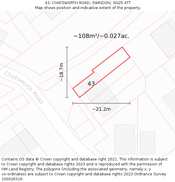 43, CHATSWORTH ROAD, SWINDON, SN25 4TT: Plot and title map