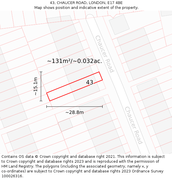 43, CHAUCER ROAD, LONDON, E17 4BE: Plot and title map